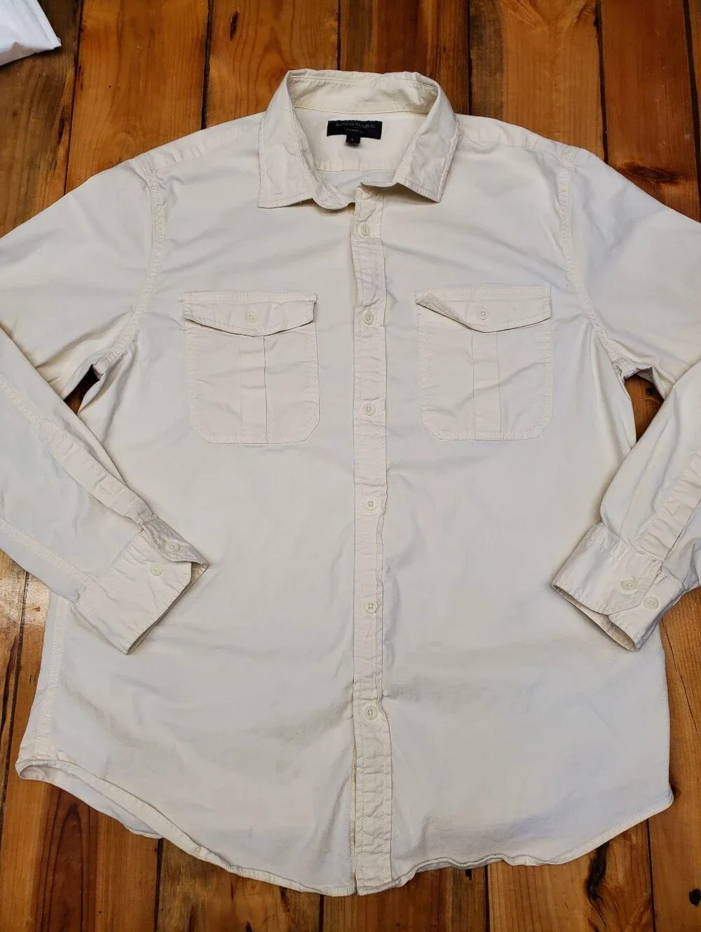 Banana Republic Standard Fit Cream Safari Button Down Shirt Men Large 97% Cotton